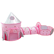3 合 1 火箭船游戏帐篷 - 婴儿、幼儿、粉红色的室内/室外剧场套装